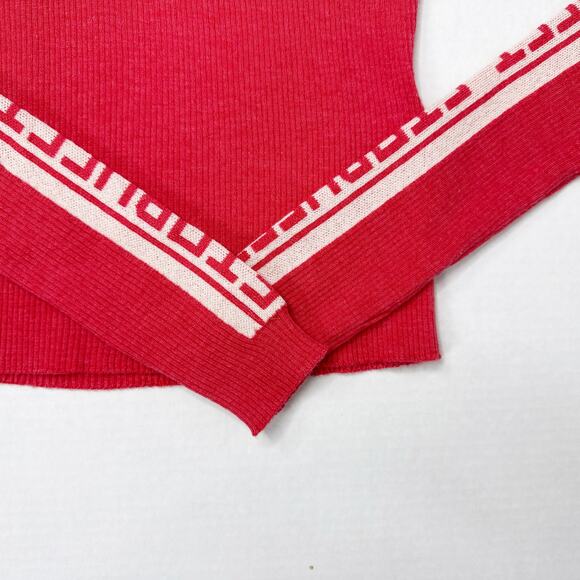 Fiorucci Wool Logo Sleeve Sweater Womens XS Red Crewneck - Picture 6 of 8